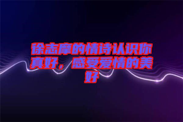 徐志摩的情詩認識你真好，感受愛情的美好