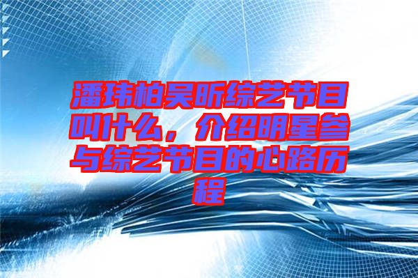 潘瑋柏吳昕綜藝節(jié)目叫什么，介紹明星參與綜藝節(jié)目的心路歷程