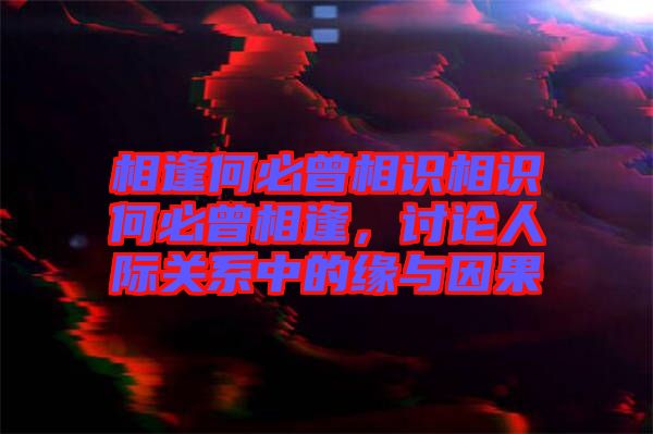 相逢何必曾相識相識何必曾相逢，討論人際關系中的緣與因果