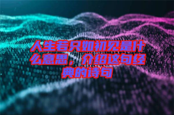 人生若只如初見是什么意思，介紹這句經(jīng)典的詩句