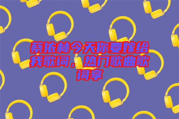 蔡依林今天你要嫁給我歌詞，熱門歌曲歌詞享