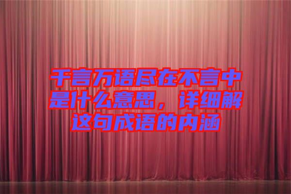 千言萬語盡在不言中是什么意思，詳細(xì)解這句成語的內(nèi)涵