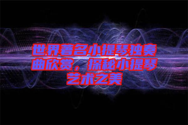 世界著名小提琴獨奏曲欣賞，探秘小提琴藝術之美