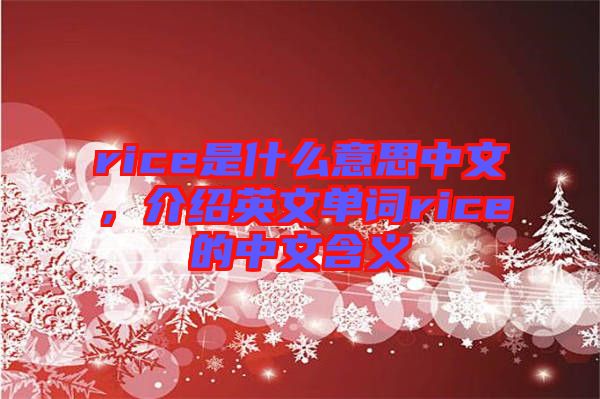 rice是什么意思中文，介紹英文單詞rice的中文含義