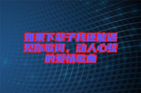 如果下輩子我還能遇見你歌詞，動(dòng)人心弦的愛情歌曲