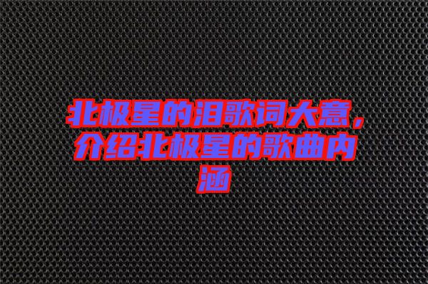 北極星的淚歌詞大意，介紹北極星的歌曲內(nèi)涵