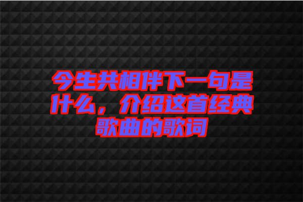 今生共相伴下一句是什么，介紹這首經(jīng)典歌曲的歌詞