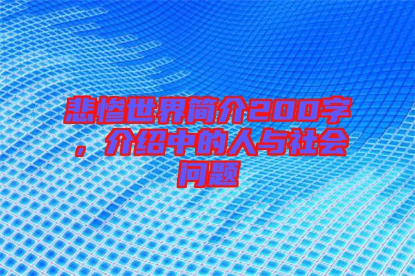 悲慘世界簡介200字，介紹中的人與社會問題