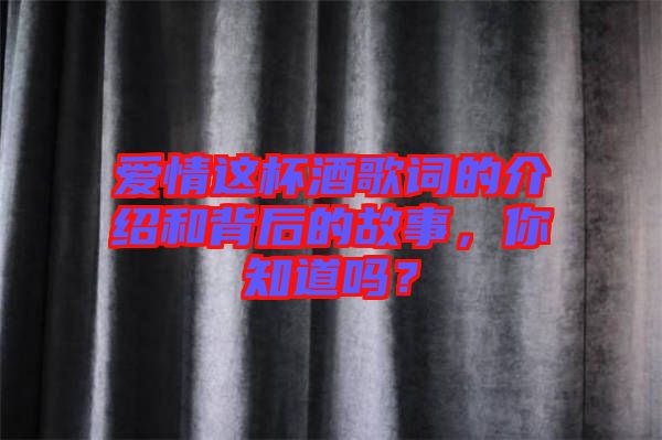 愛(ài)情這杯酒歌詞的介紹和背后的故事，你知道嗎？