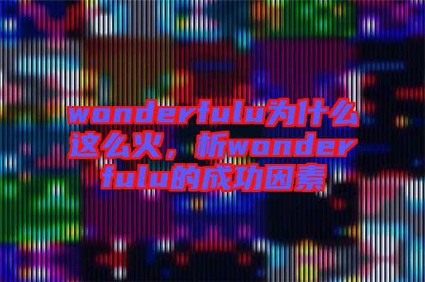 wonderfulu為什么這么火，析wonderfulu的成功因素