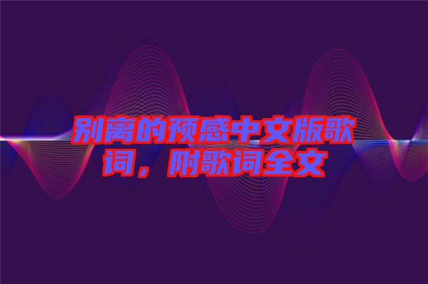 別離的預(yù)感中文版歌詞，附歌詞全文
