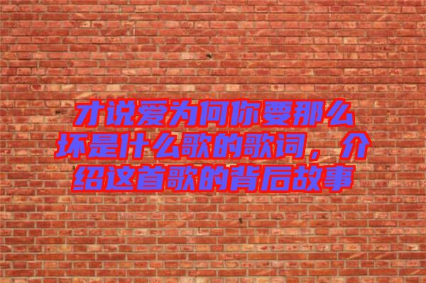 才說愛為何你要那么壞是什么歌的歌詞，介紹這首歌的背后故事