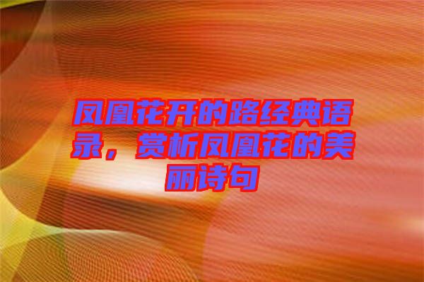 鳳凰花開的路經典語錄，賞析鳳凰花的美麗詩句