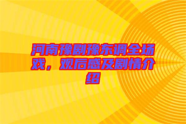 河南豫劇豫東調(diào)全場戲，觀后感及劇情介紹