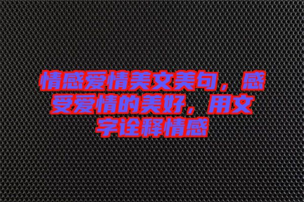 情感愛(ài)情美文美句，感受愛(ài)情的美好，用文字詮釋情感