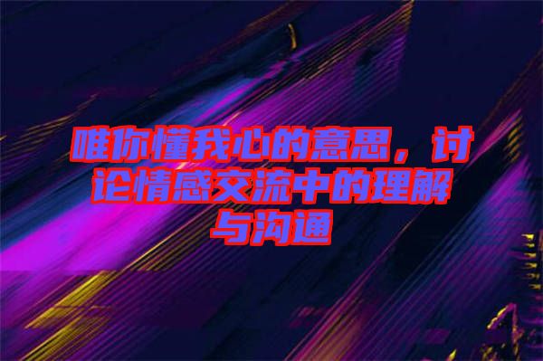 唯你懂我心的意思，討論情感交流中的理解與溝通