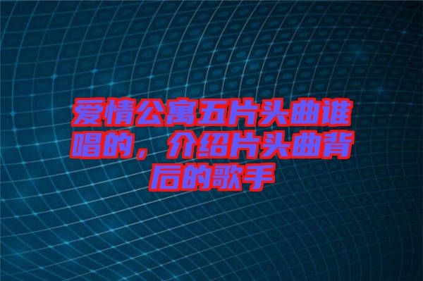 愛情公寓五片頭曲誰唱的，介紹片頭曲背后的歌手