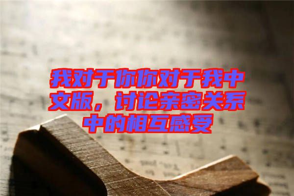 我對于你你對于我中文版，討論親密關(guān)系中的相互感受