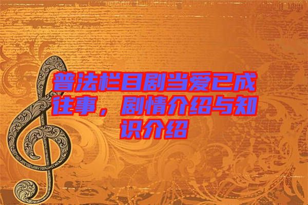 普法欄目劇當愛已成往事，劇情介紹與知識介紹