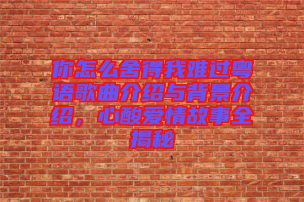 你怎么舍得我難過粵語歌曲介紹與背景介紹，心酸愛情故事全揭秘