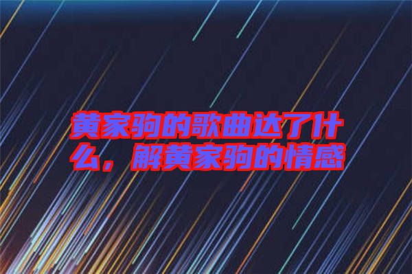 黃家駒的歌曲達(dá)了什么，解黃家駒的情感