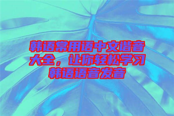 韓語常用語中文諧音大全，讓你輕松學(xué)習(xí)韓語語音發(fā)音