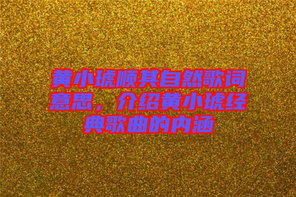 黃小琥順其自然歌詞意思，介紹黃小琥經典歌曲的內涵